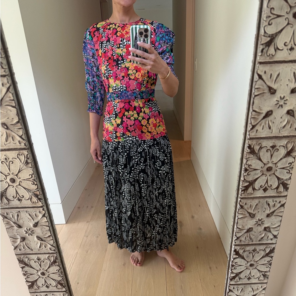 RIXO Multicolor Floral and Black Maxi Dress